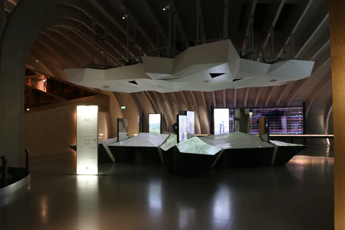 Inside the permanent exhibition of La Cité du Vin in Bordeaux, in Bordeaux, a stop to pair with a Bordeaux wine day tour