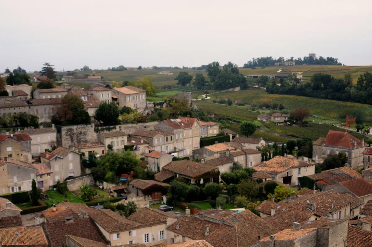 Saint-Émilion above its vineyards on the Right Bank, seen on a Bordeaux wine day tour